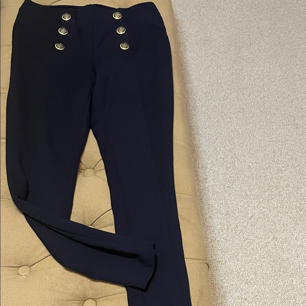 Truth Navy High-Waist Skinny Pants with Gold Buttons
